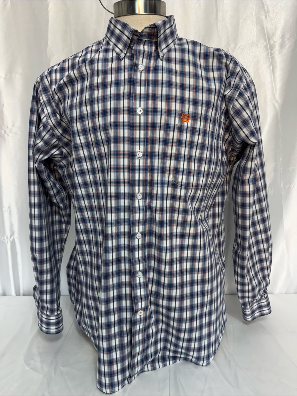Cinch Blue Orange Black White Plaid Weave Button Down Western Shirt